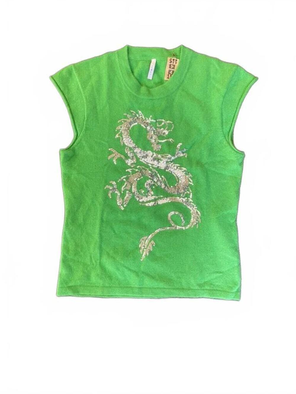 IISLI Green Sequin Dragon Knit Cap Sleeve Top Size 4